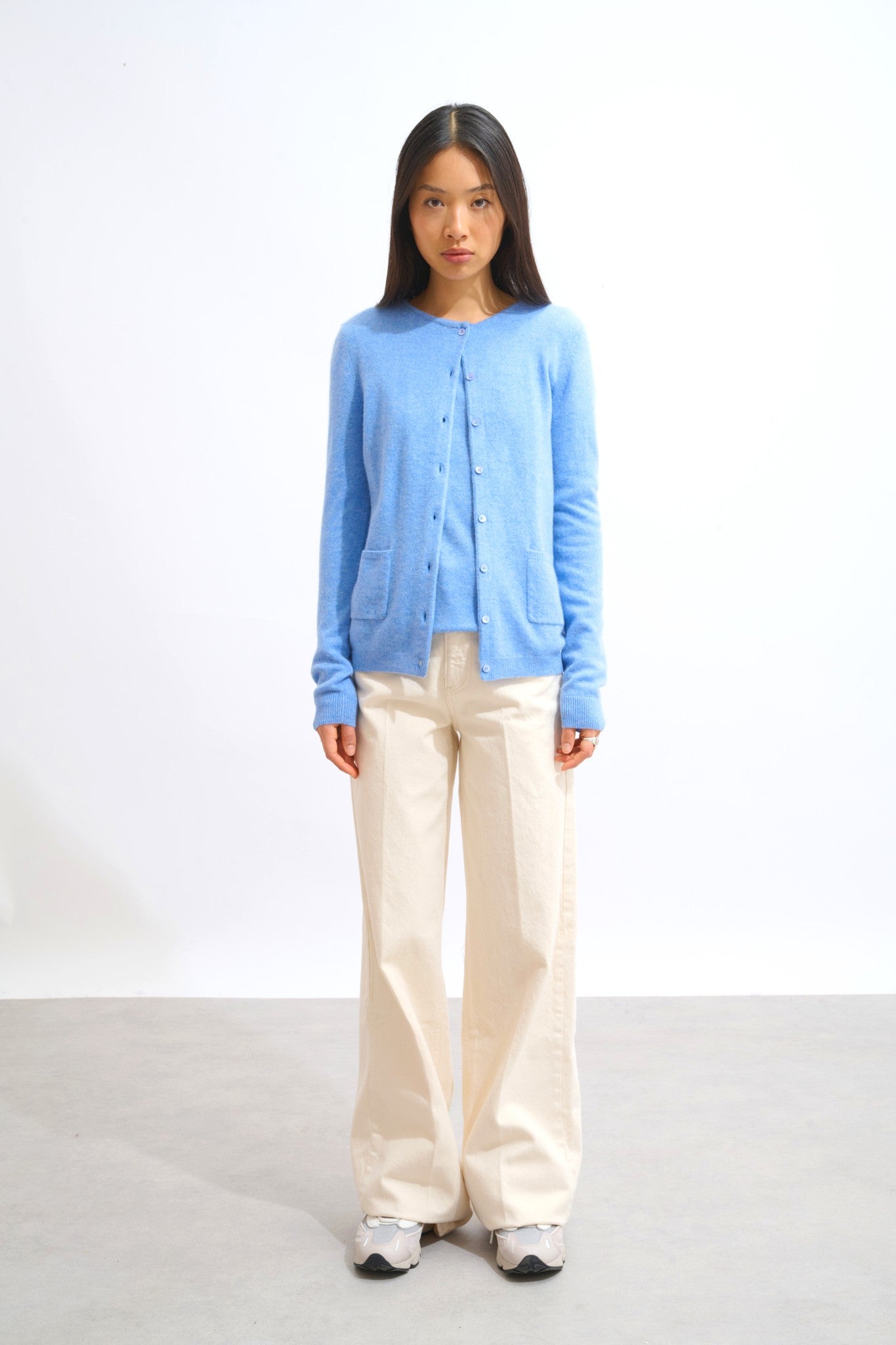 caron cardigan col rond sky 100% cachemire