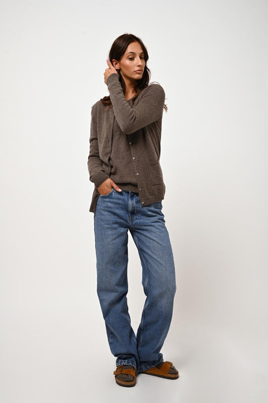 CARON taupe mottled cardigan 100% cashmere