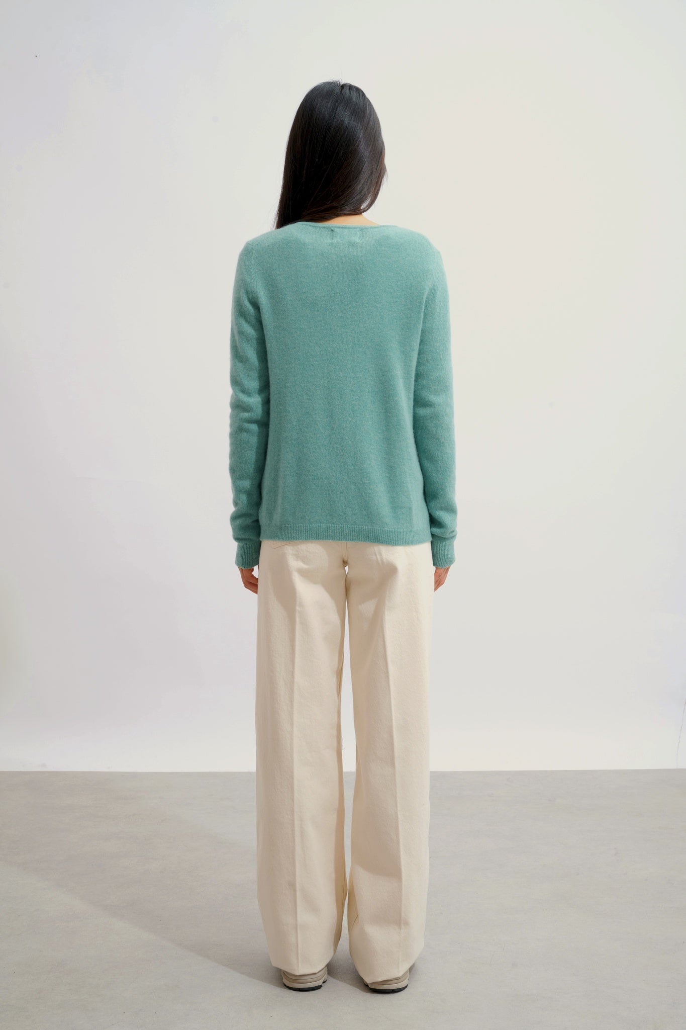 CARON cardigan col rond vert chiné 100% cachemire