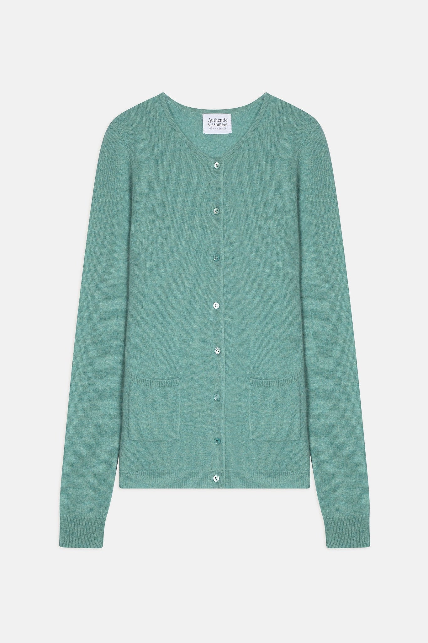 CARON cardigan col rond vert chiné 100% cachemire
