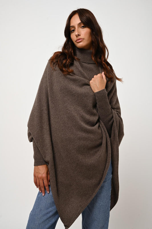 CARRA taupe mottled poncho 100% cashmere