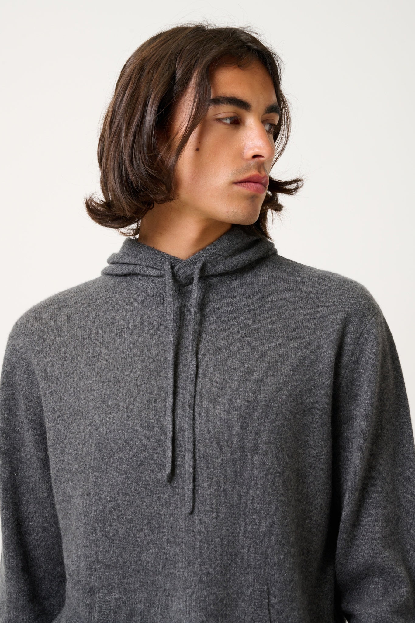 CASPER hooded sweater kangaroo pocket anthracite mottled 100% cashmere