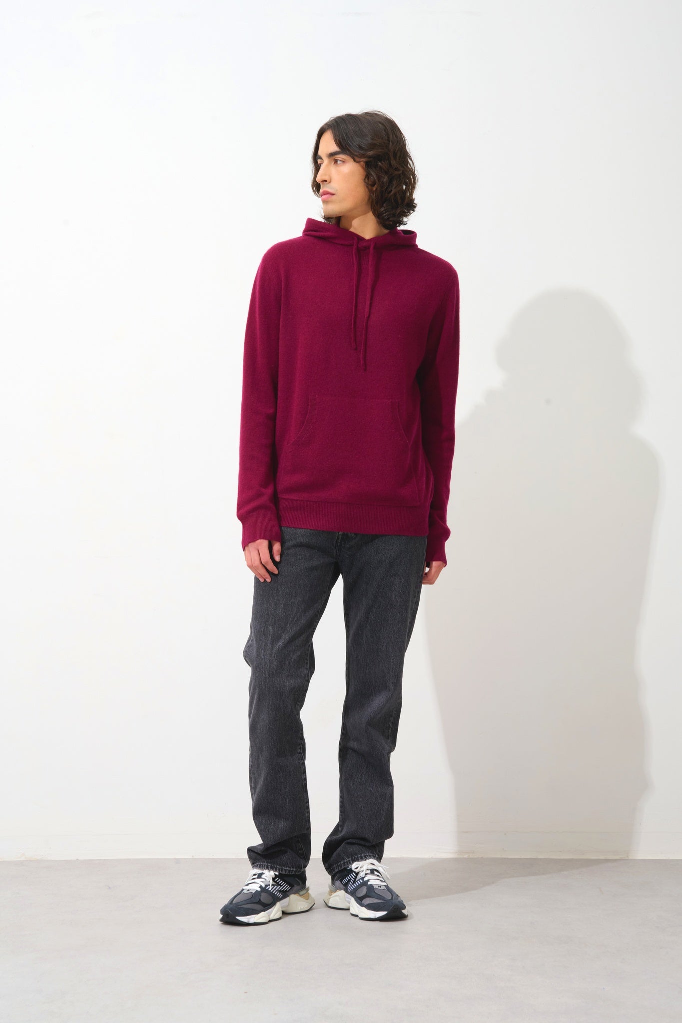 CASPER Kapuzenpullover Kängurutasche bordeaux 100% Kaschmir