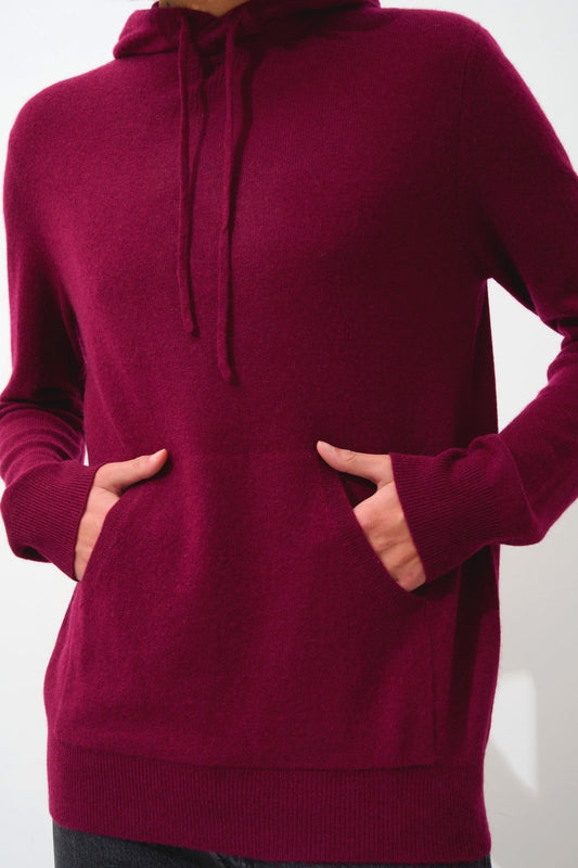casper pull capuche poche kangourou bordeaux 100% cachemire