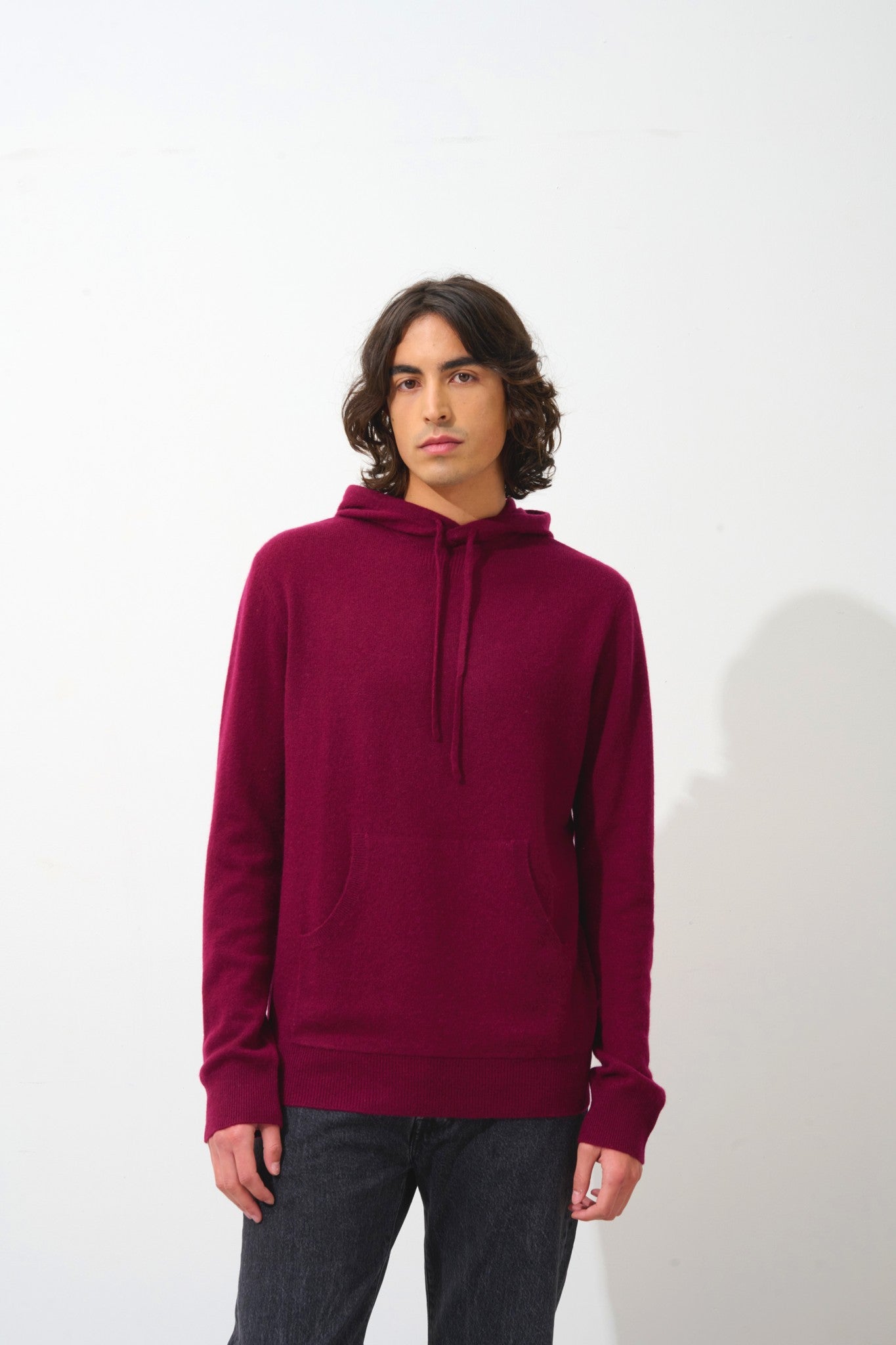 casper pull capuche poche kangourou bordeaux 100% cachemire