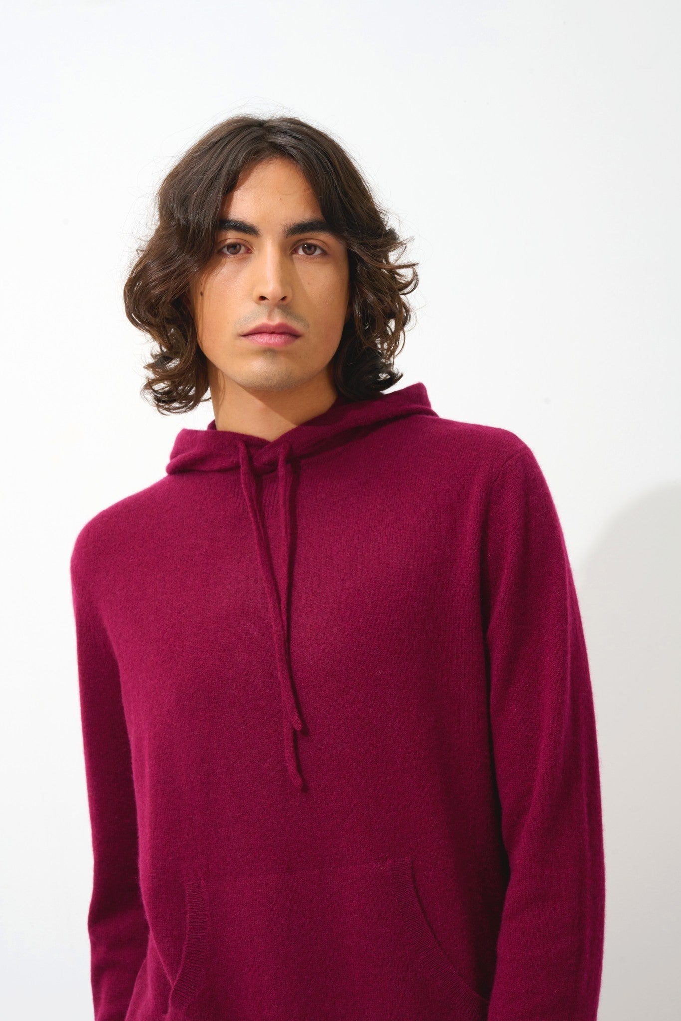 casper pull capuche poche kangourou bordeaux 100% cachemire