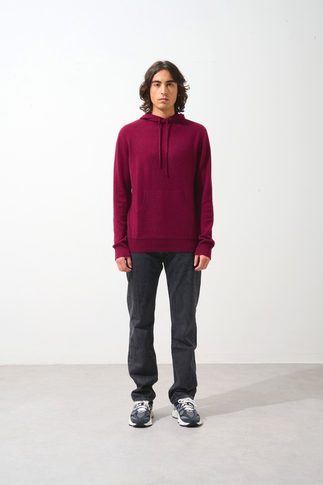 casper pull capuche poche kangourou bordeaux 100% cachemire