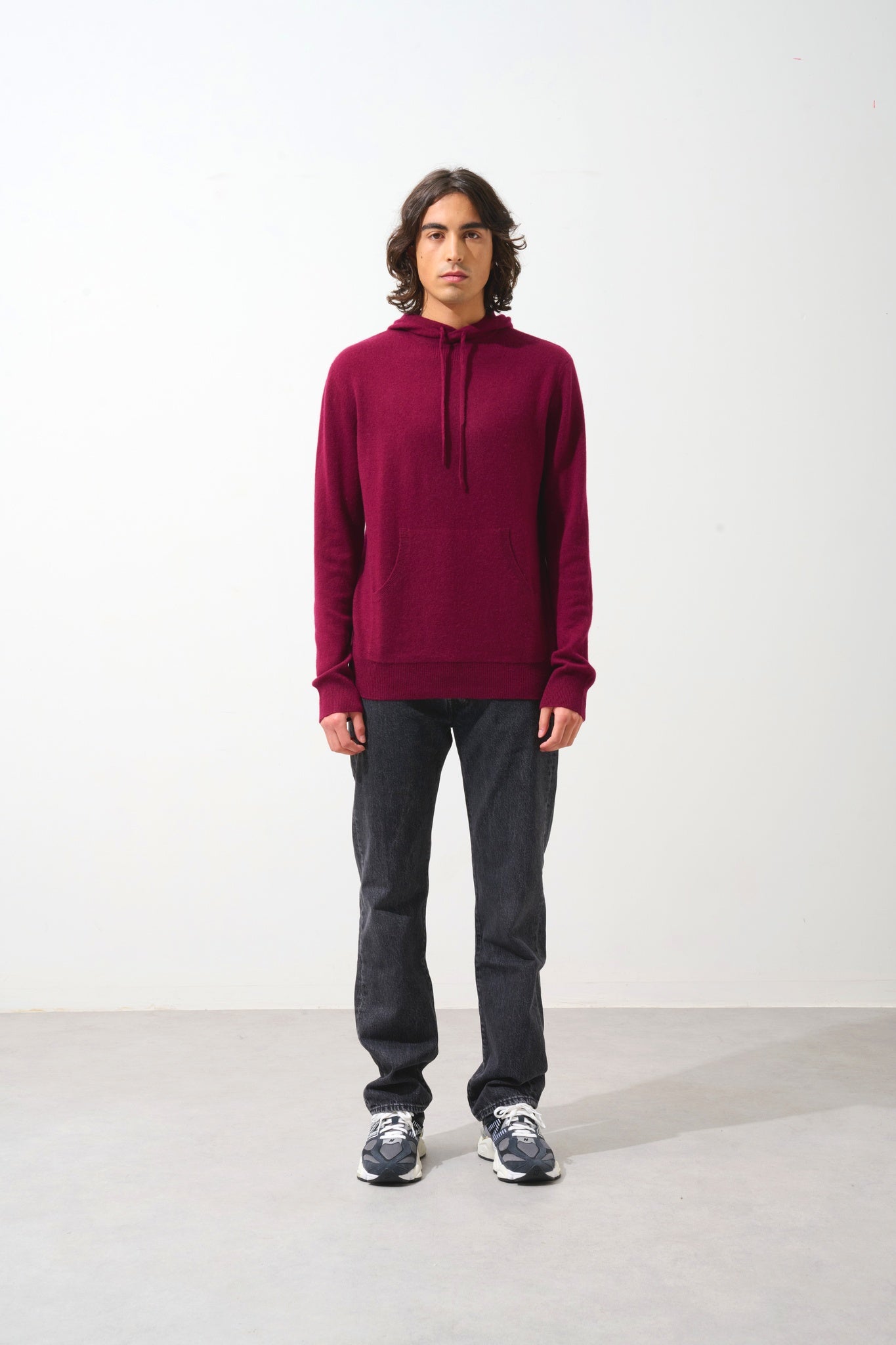 CASPER Kapuzenpullover Kängurutasche bordeaux 100% Kaschmir
