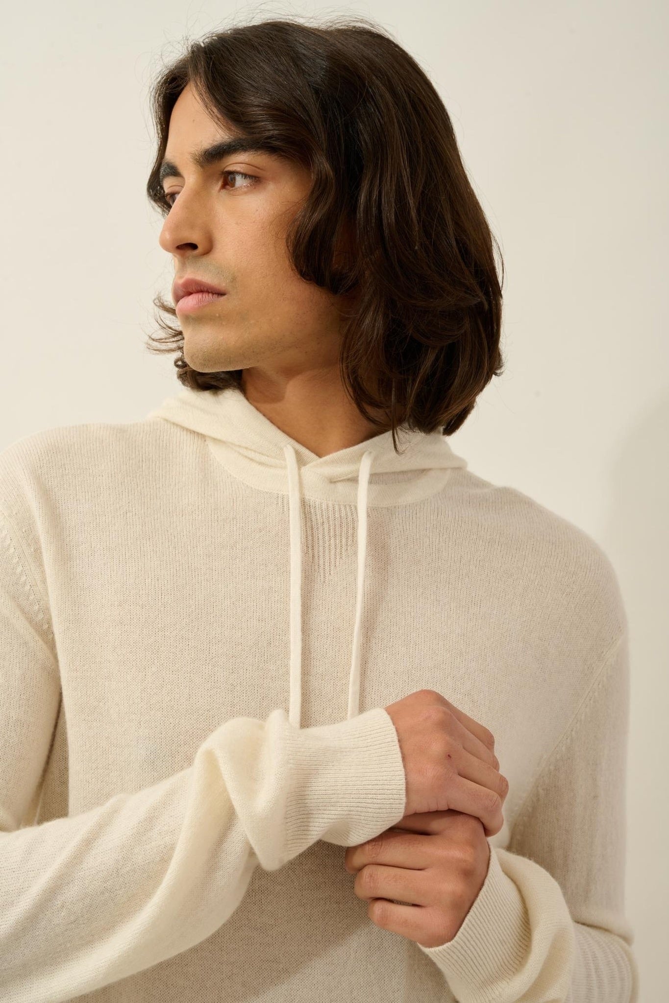 CASPER Kapuzenpullover Kängurutasche Elfenbein 100% Kaschmir