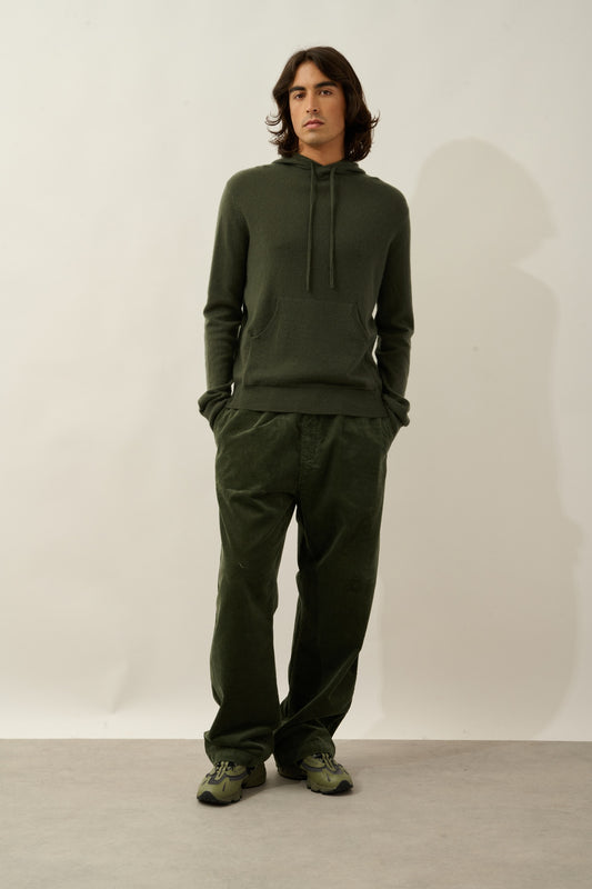 CASPER pull capuche poche kangourou kaki 100% cachemire