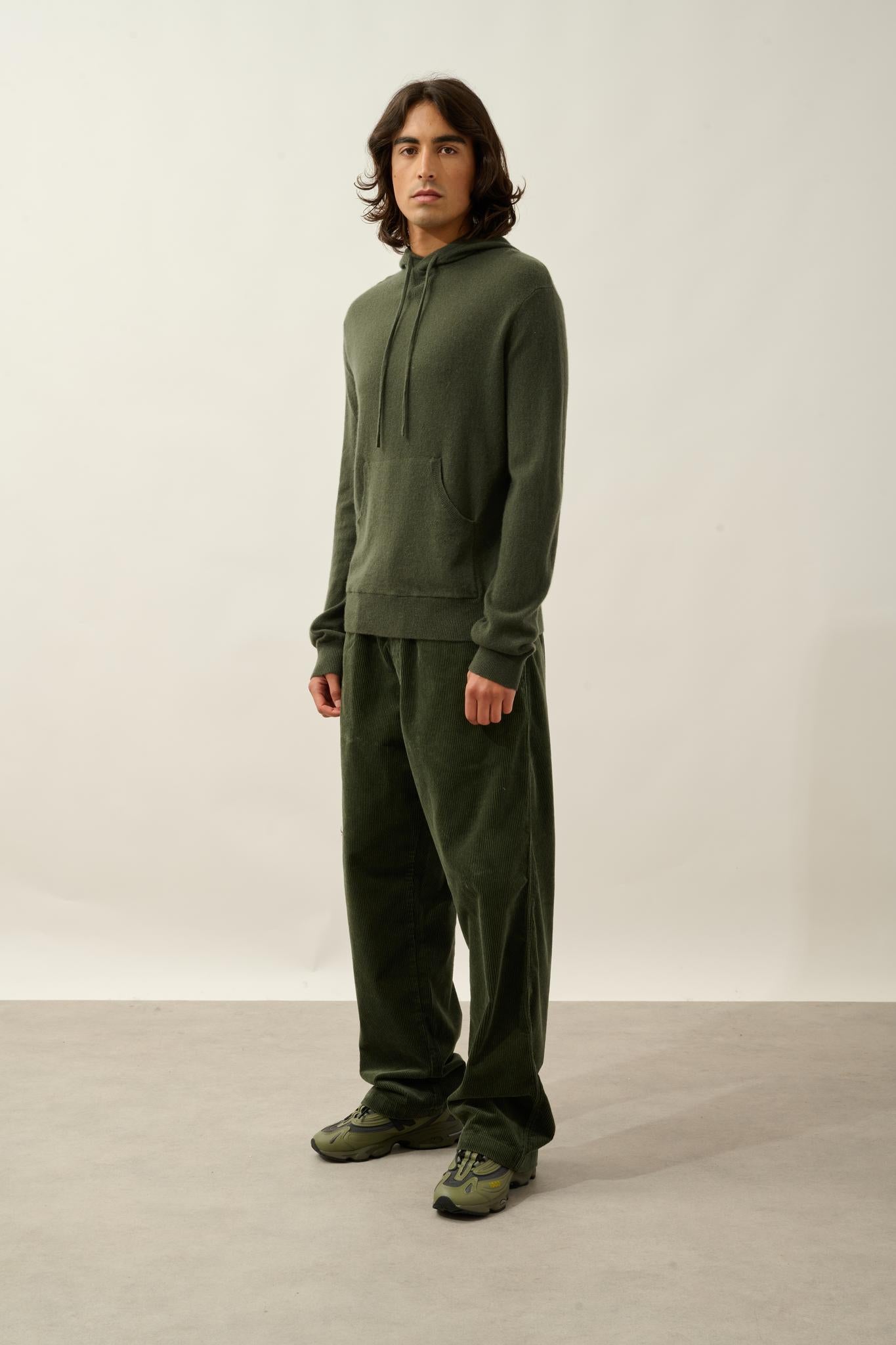 CASPER Kapuzenpullover Kängurutasche khaki 100% Kaschmir