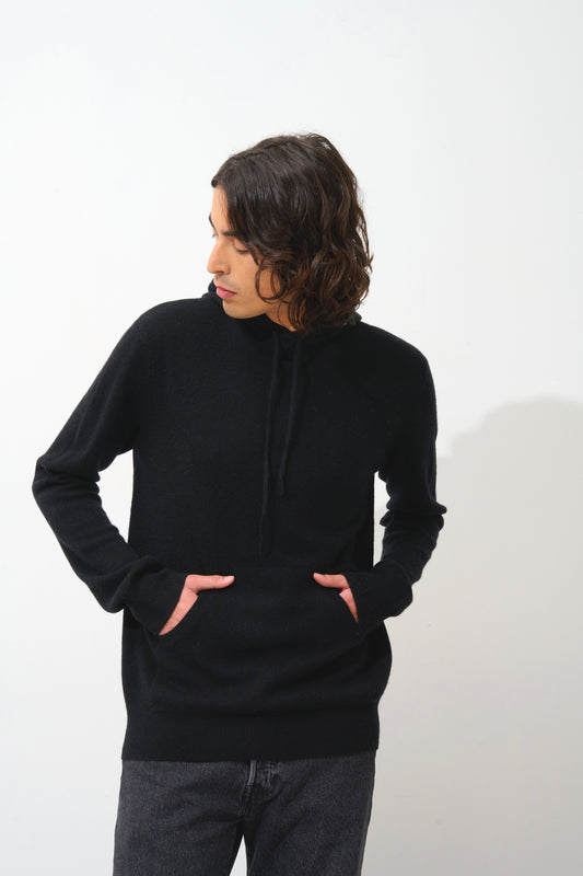 CASPER Kapuzenpullover Kängurutasche schwarz 100% Kaschmir