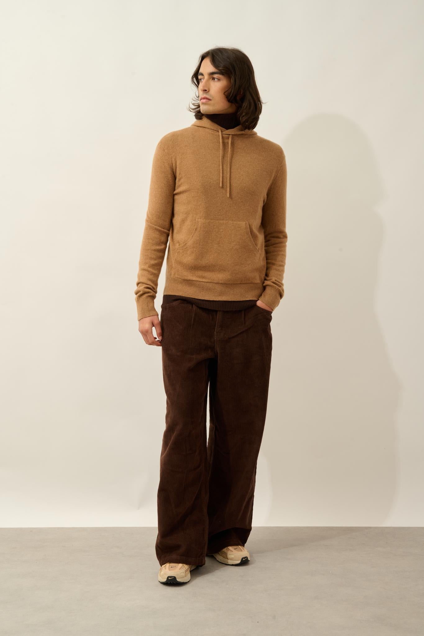 CASPER hooded sweater kangaroo pocket hazelnut 100% cashmere