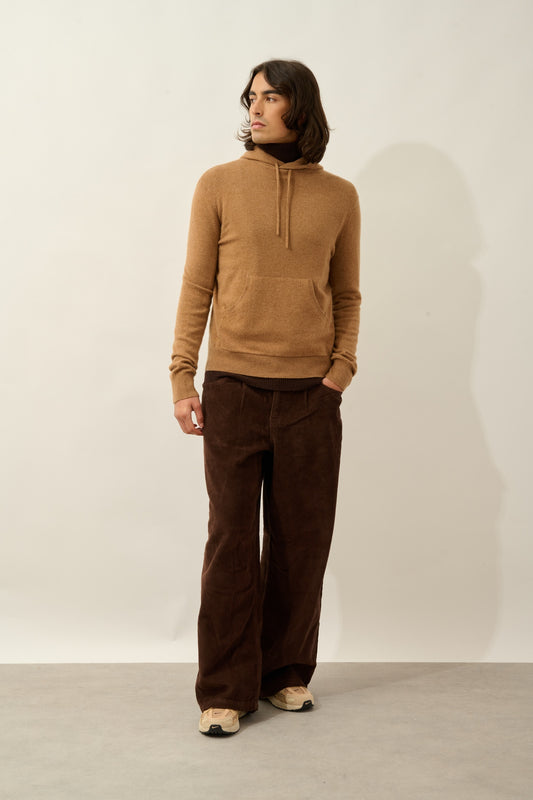 CASPER pull capuche poche kangourou noisette 100% cachemire