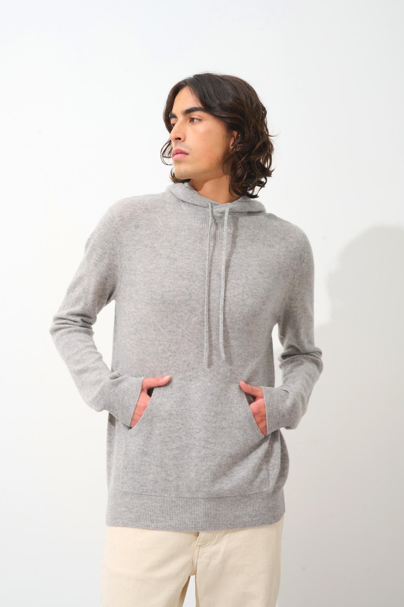 CASPER hooded sweater kangaroo pocket cloudy mottled 100% cashmere