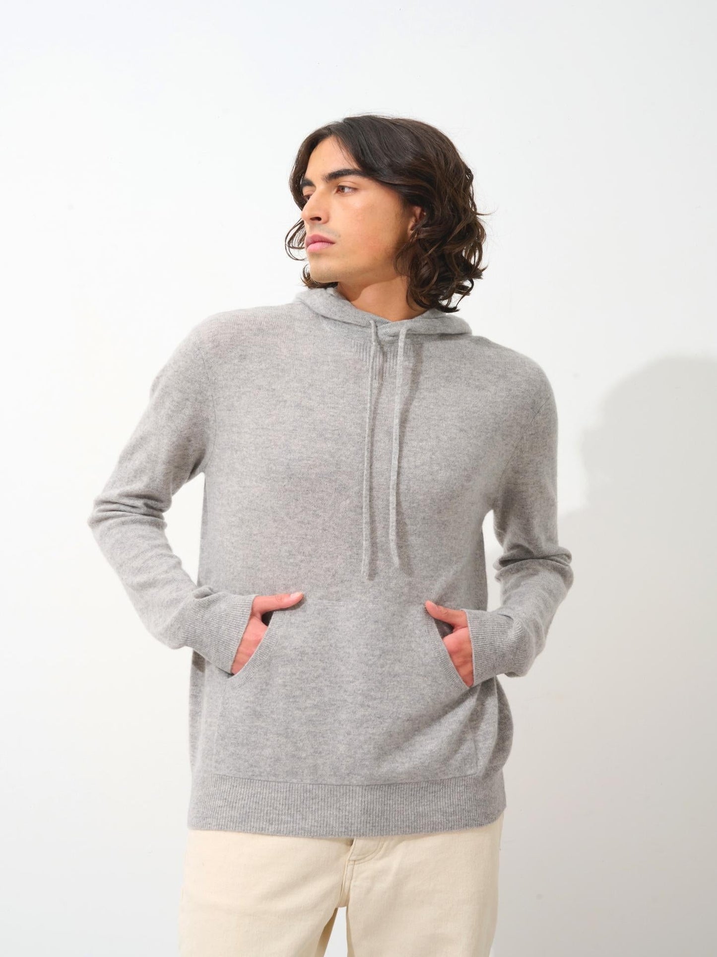 CASPER hooded sweater kangaroo pocket cloudy mottled 100% cashmere