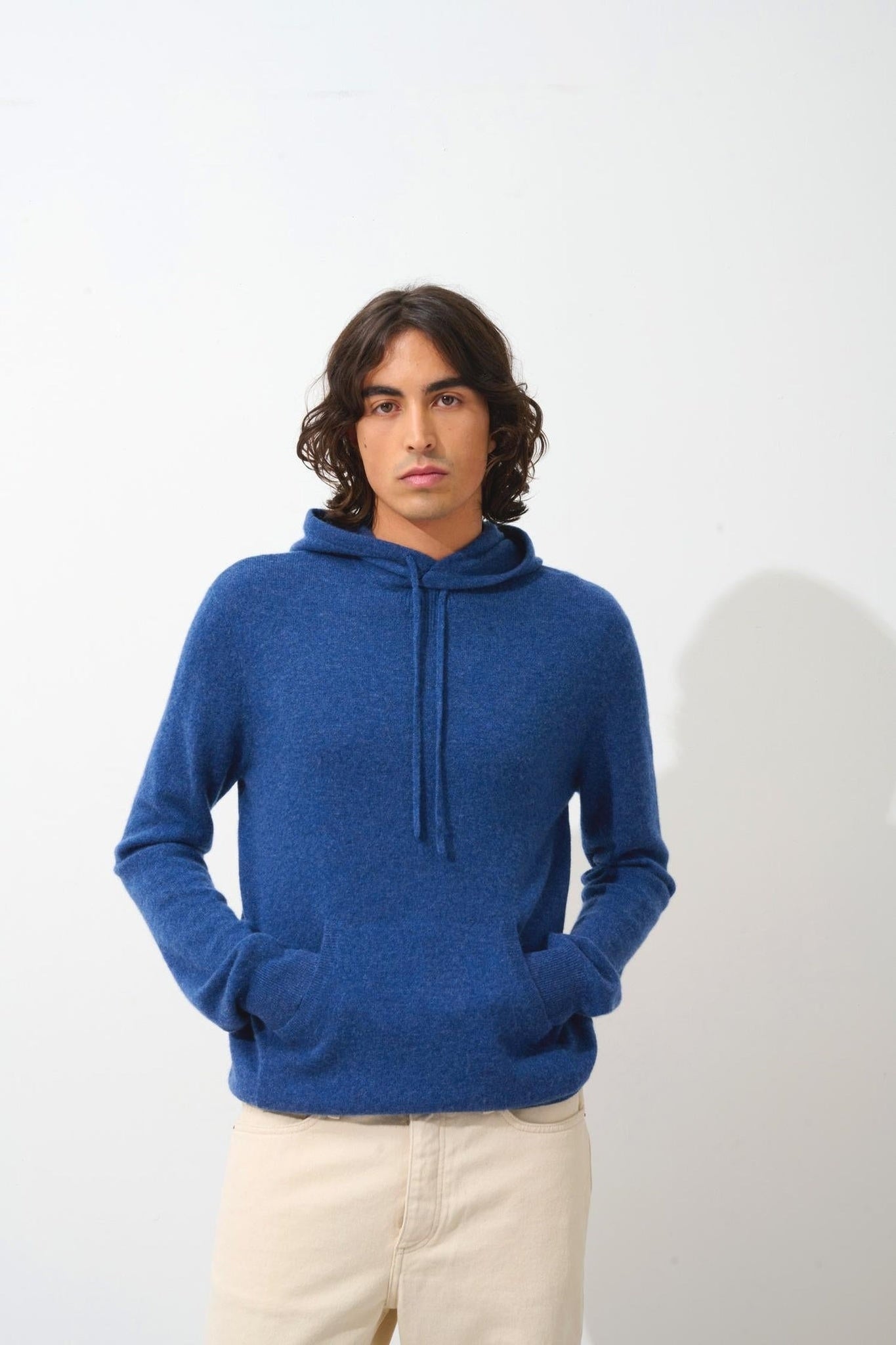 CASPER Kapuzenpullover Kängurutasche ocean meliert 100% Kaschmir