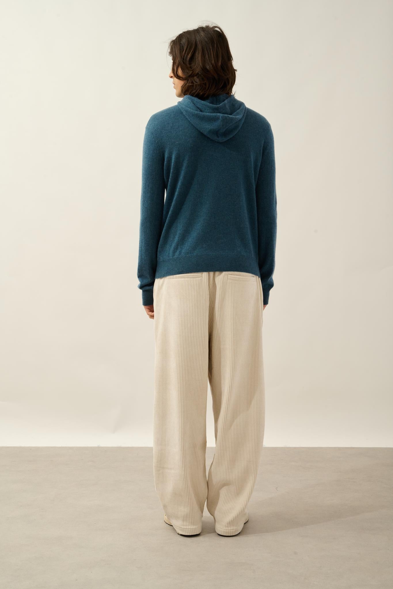 CASPER pull capuche poche kangourou vert canard chiné 100% cachemire