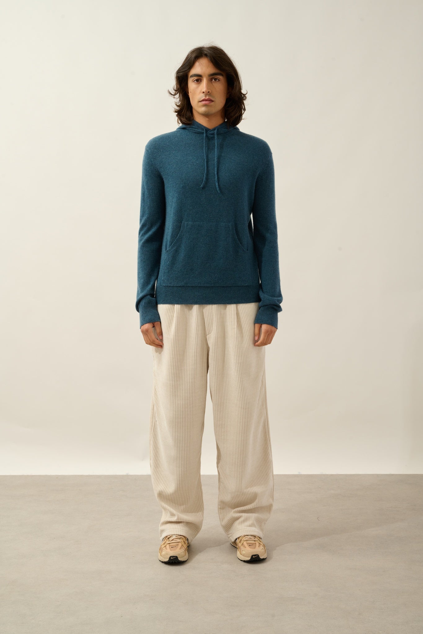 CASPER pull capuche poche kangourou vert canard chiné 100% cachemire