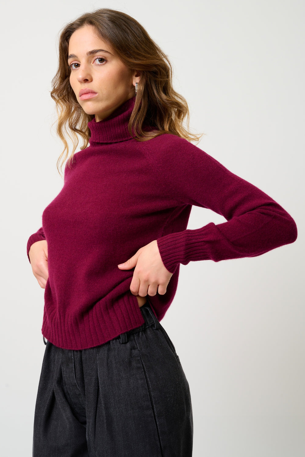 CASSY Rollkragenpullover bordeauxrot 100% Kaschmir
