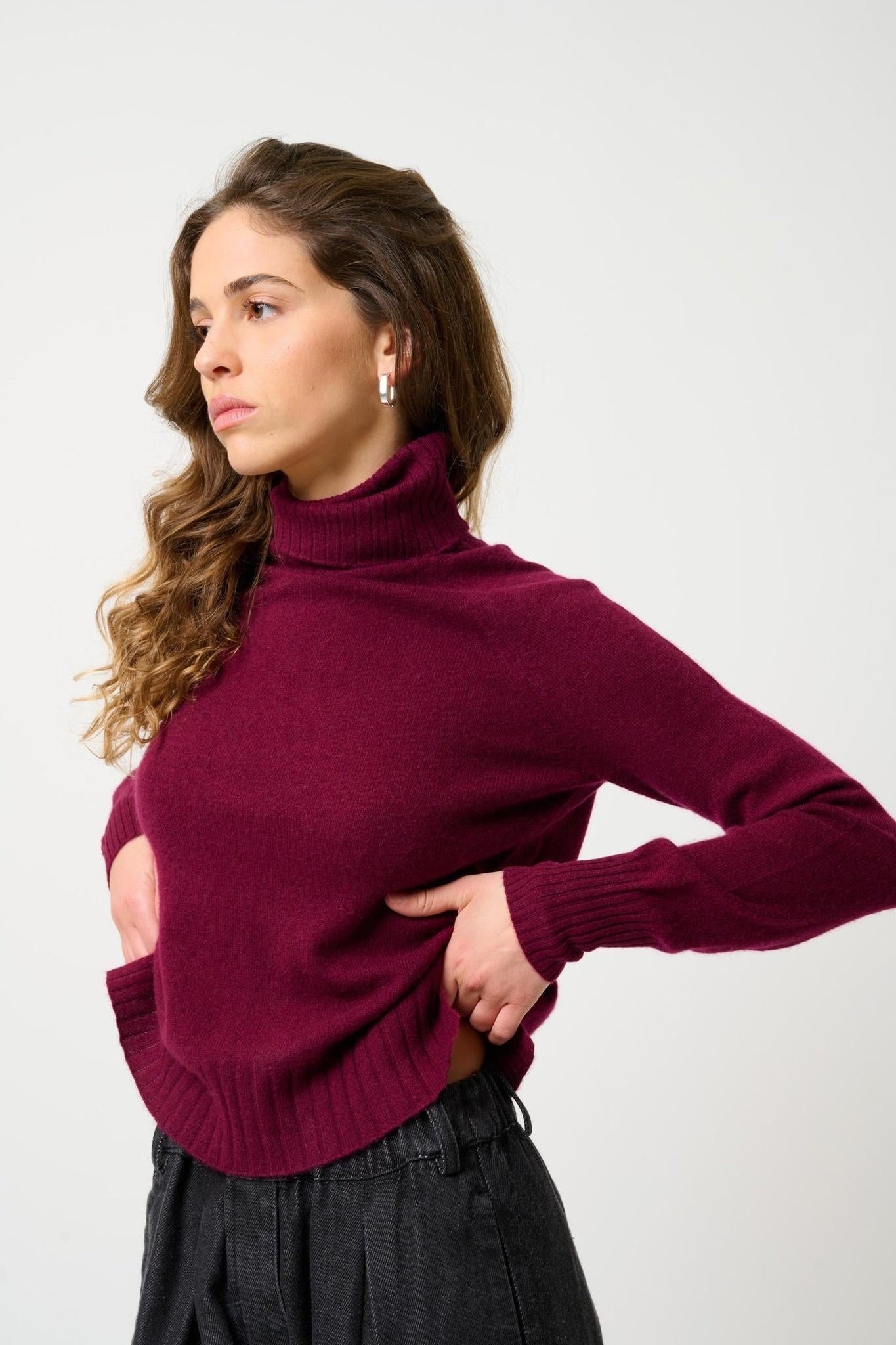 CASSY pull col roulé bordeaux 100% cachemire