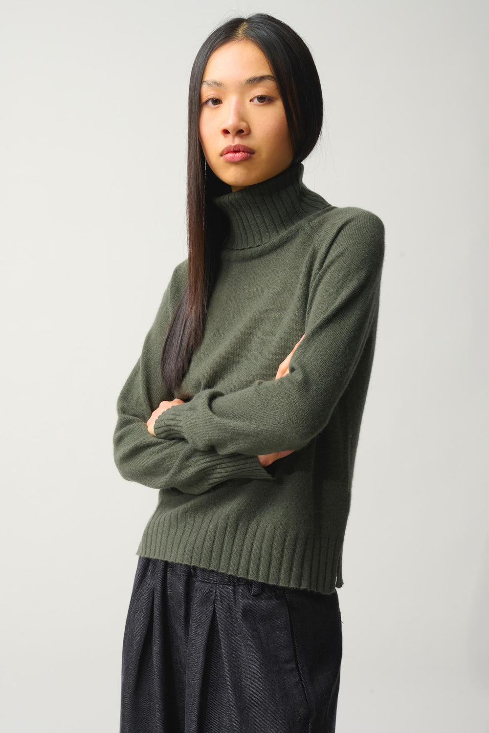 CASSY Rollkragenpullover khaki 100% Kaschmir