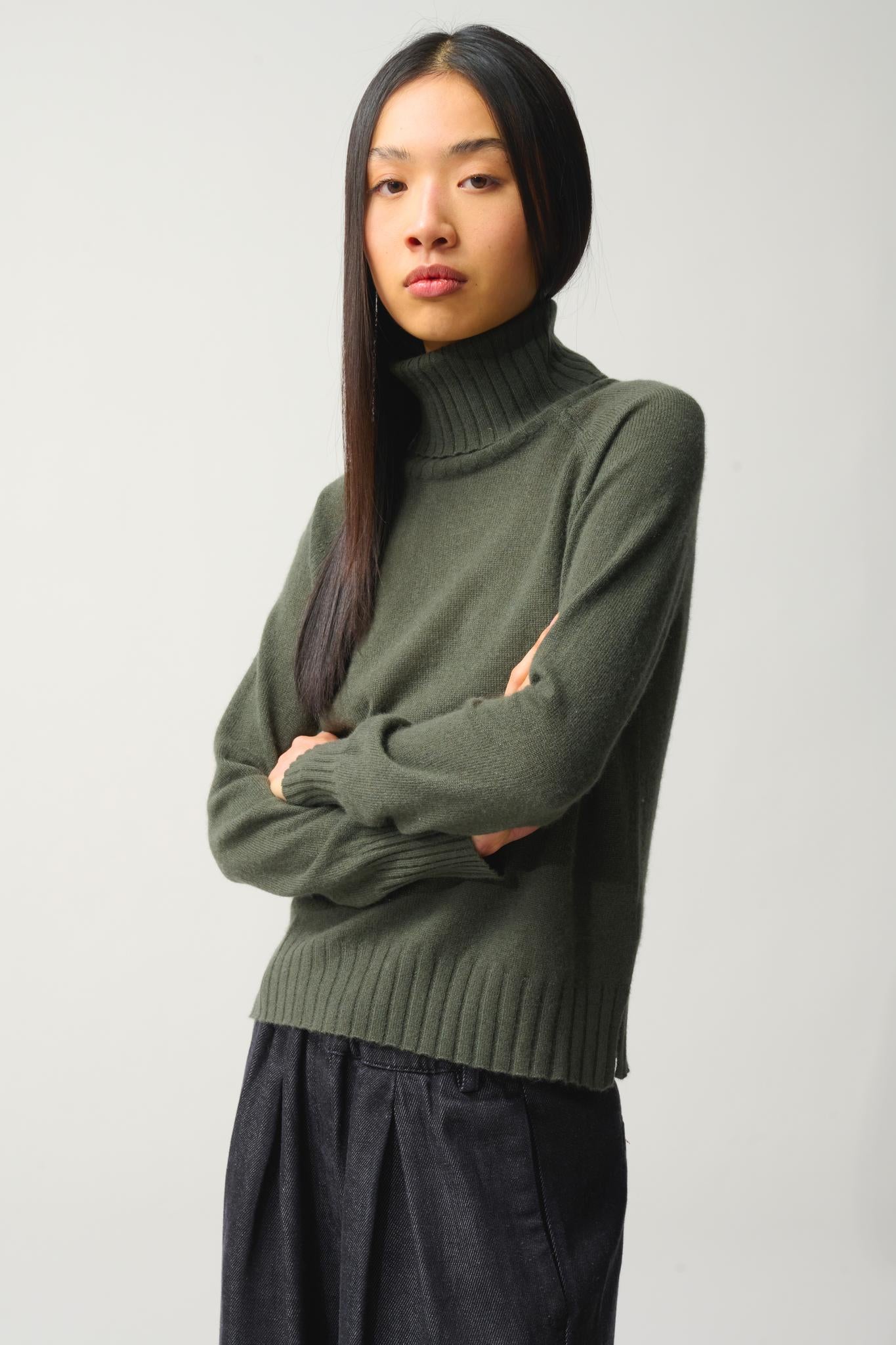 CASSY Rollkragenpullover khaki 100% Kaschmir