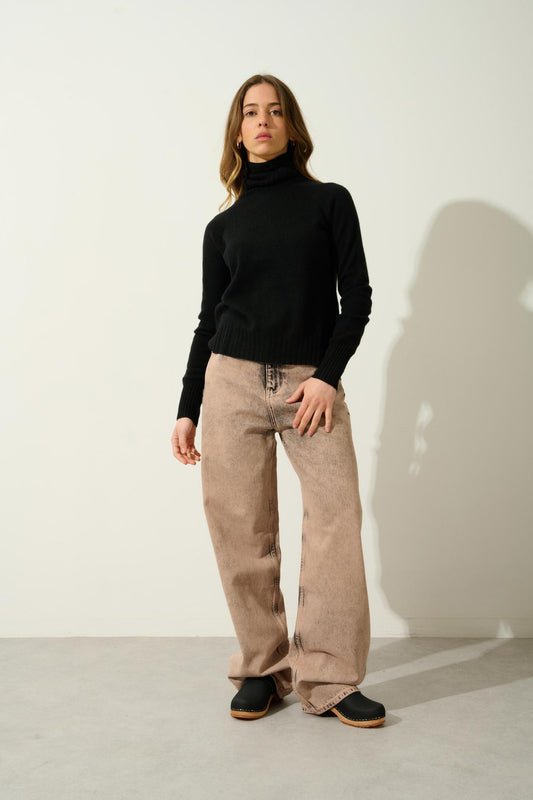 CASSY black turtleneck sweater 100% cashmere