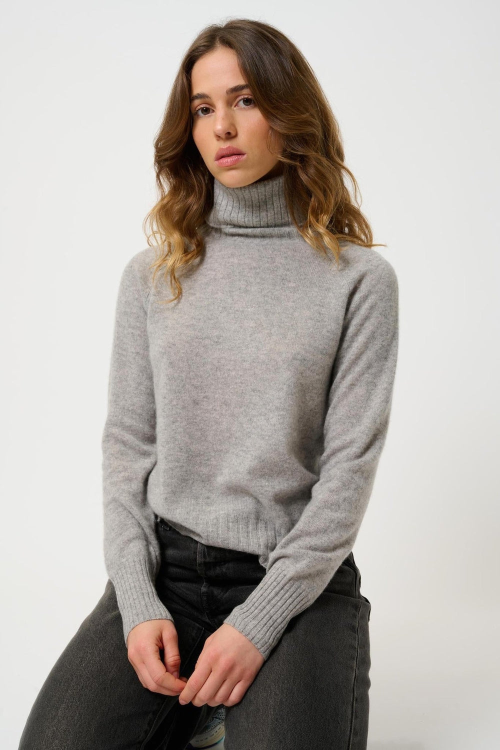 CASSY pull col roulé nuage chiné 100% cachemire