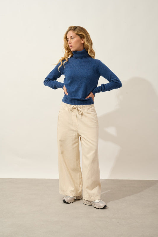 cassy pull col roulé ocean chiné 100% cachemire