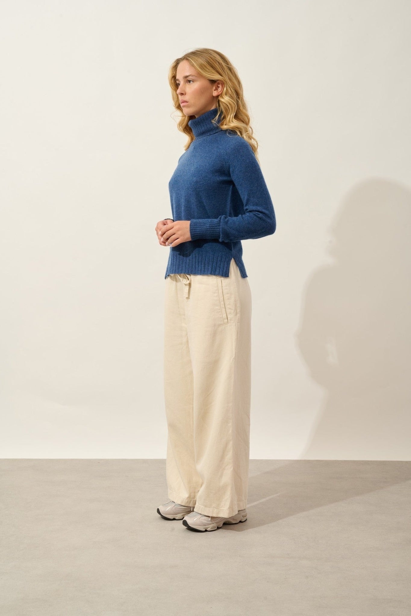 cassy pull col roulé ocean chiné 100% cachemire