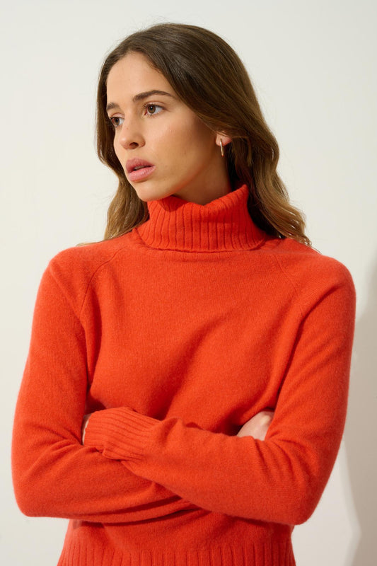 CASSY orange turtleneck sweater 100% cashmere
