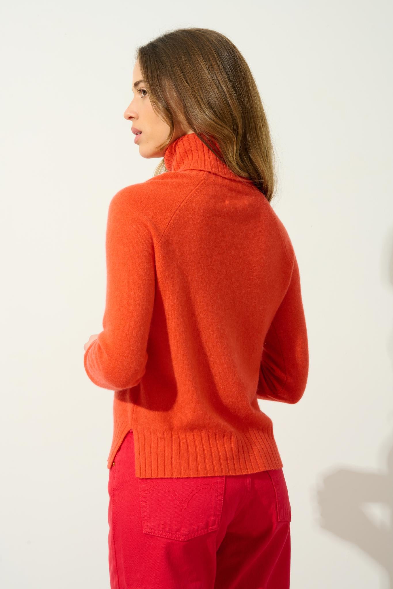 CASSY orange turtleneck sweater 100% cashmere