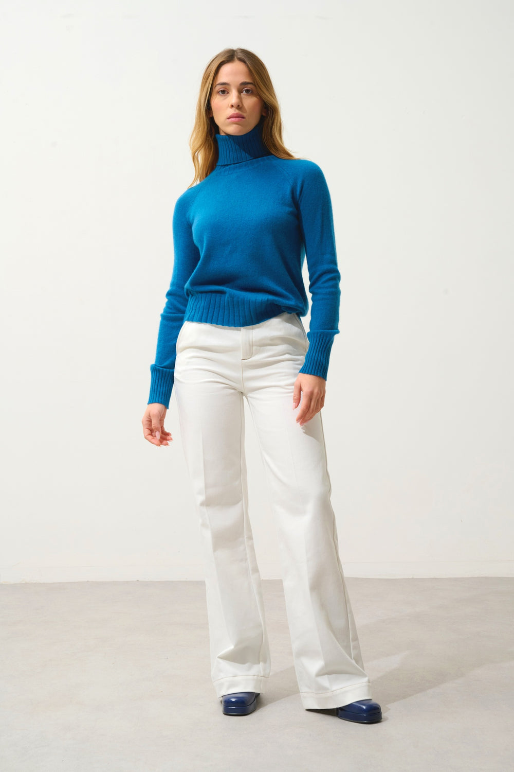 CASSY pull col roulé paon 100% cachemire