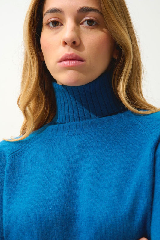 CASSY pull col roulé paon 100% cachemire