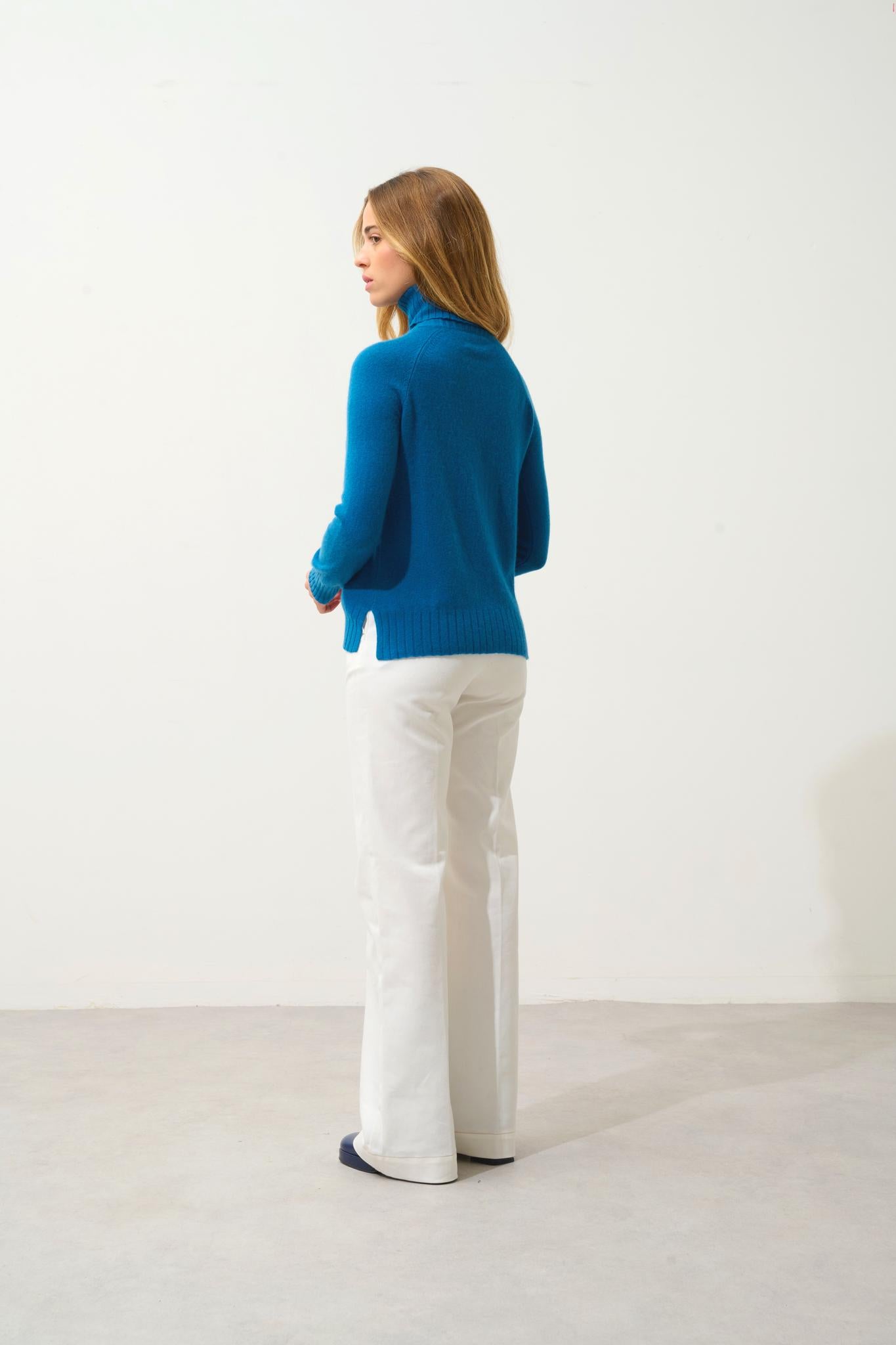 CASSY pull col roulé paon 100% cachemire