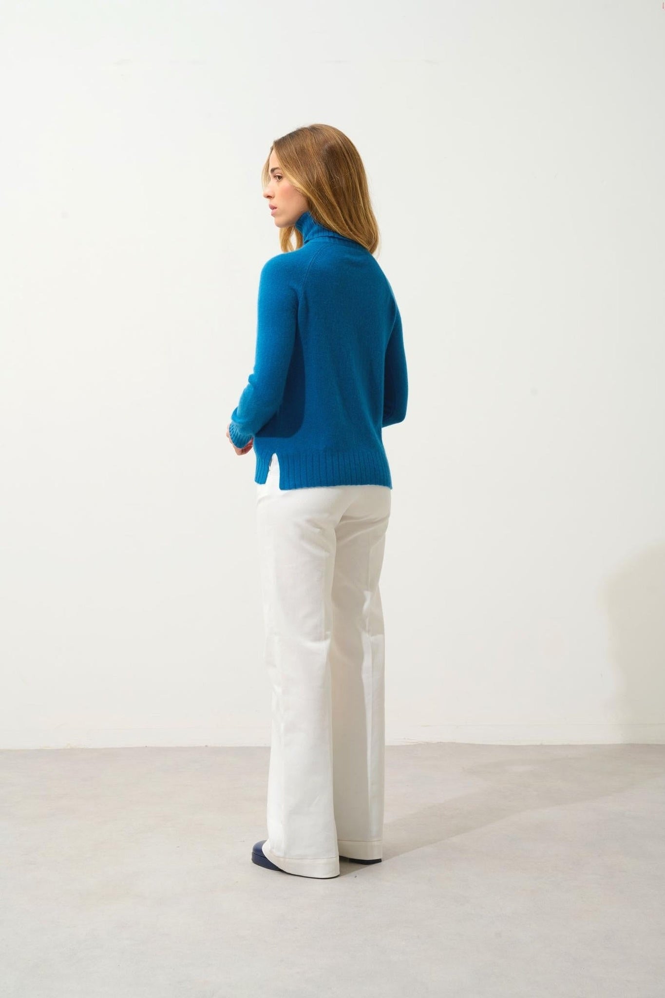 CASSY pull col roulé paon 100% cachemire