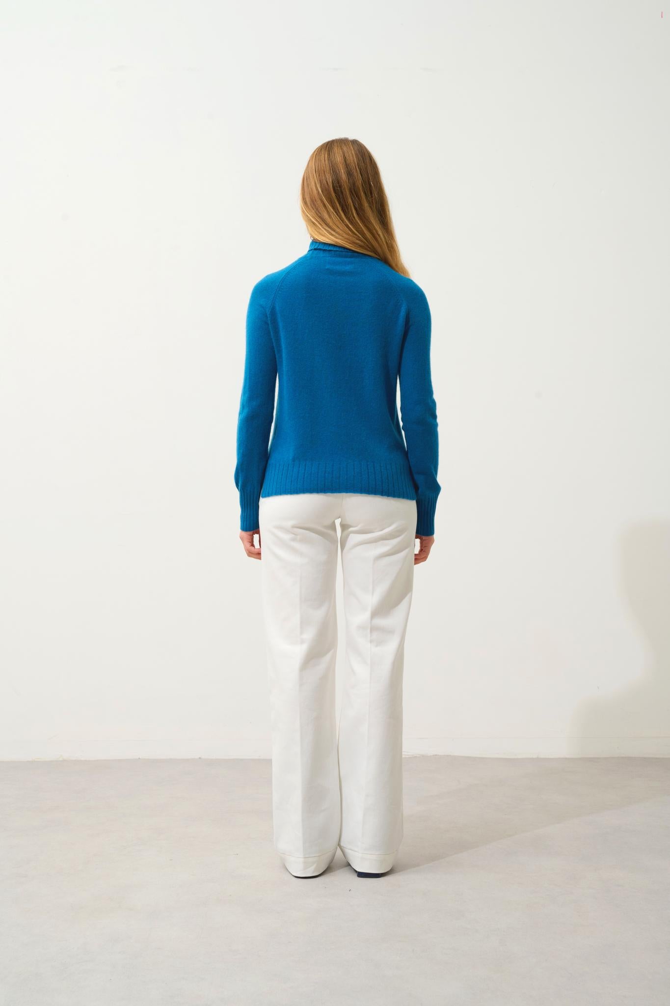 CASSY pull col roulé paon 100% cachemire