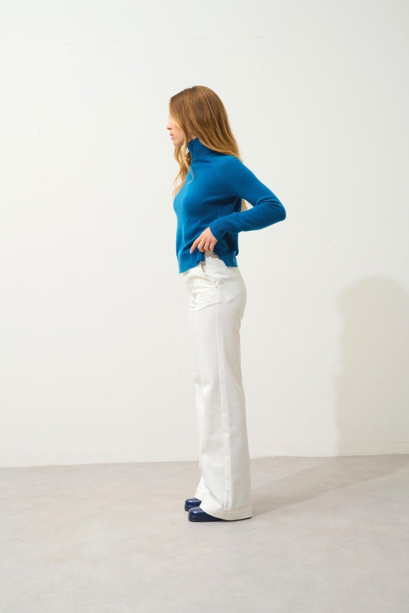 CASSY pull col roulé paon 100% cachemire