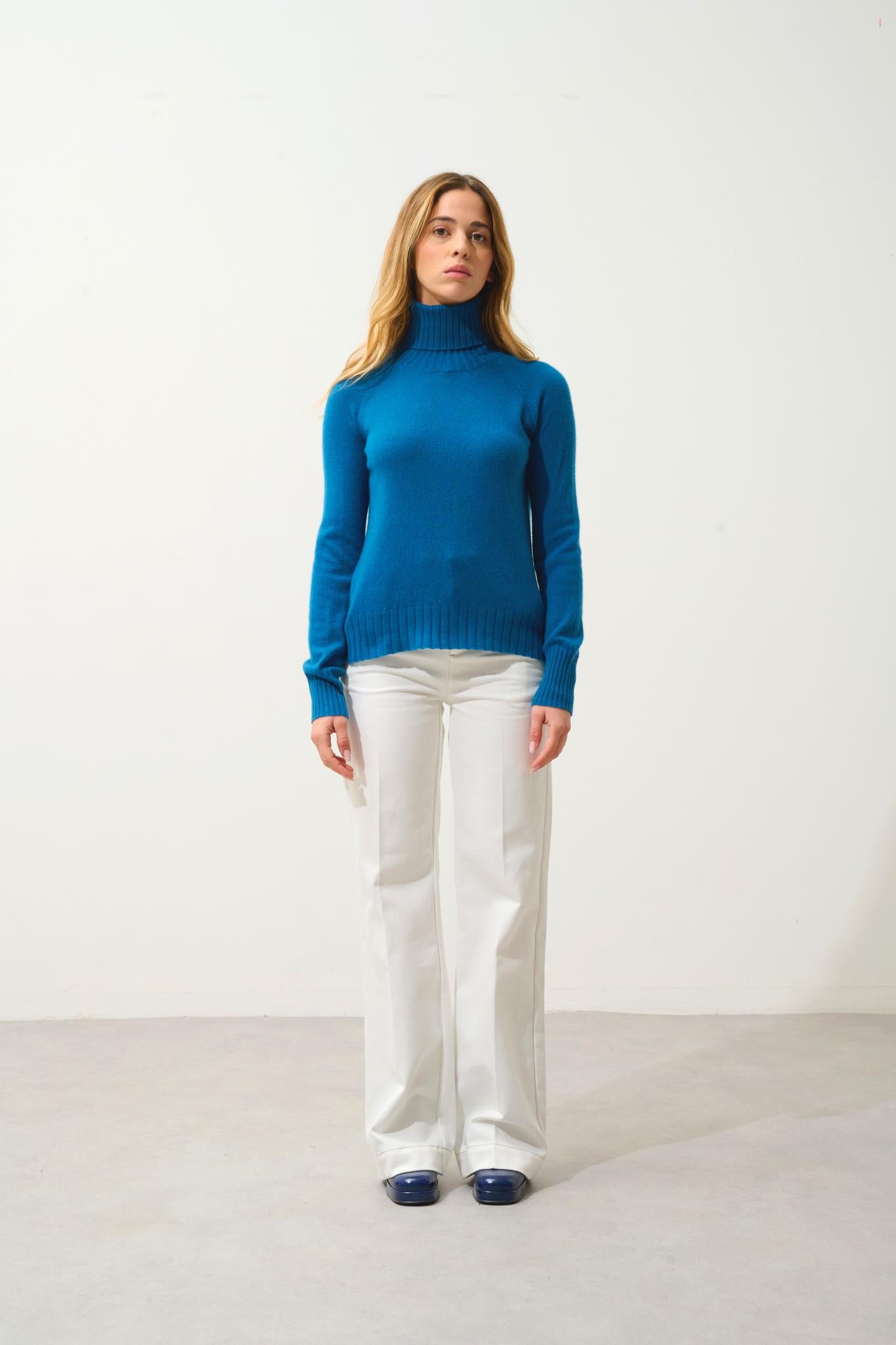 CASSY pull col roulé paon 100% cachemire