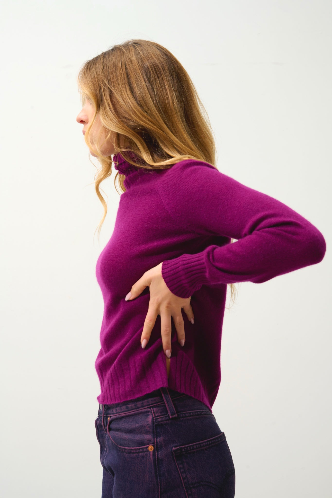 CASSY pull col roulé prune 100% cachemire