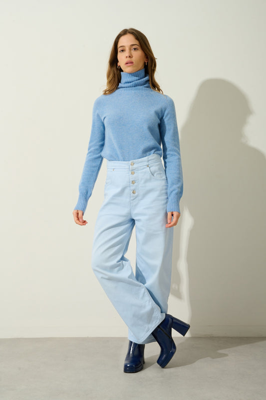 CASSY pull col roulé sky 100% cachemire