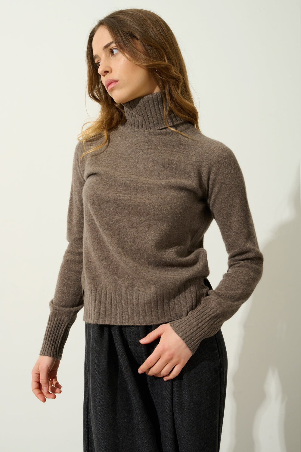 CASSY Rollkragenpullover taupe meliert 100% Kaschmir