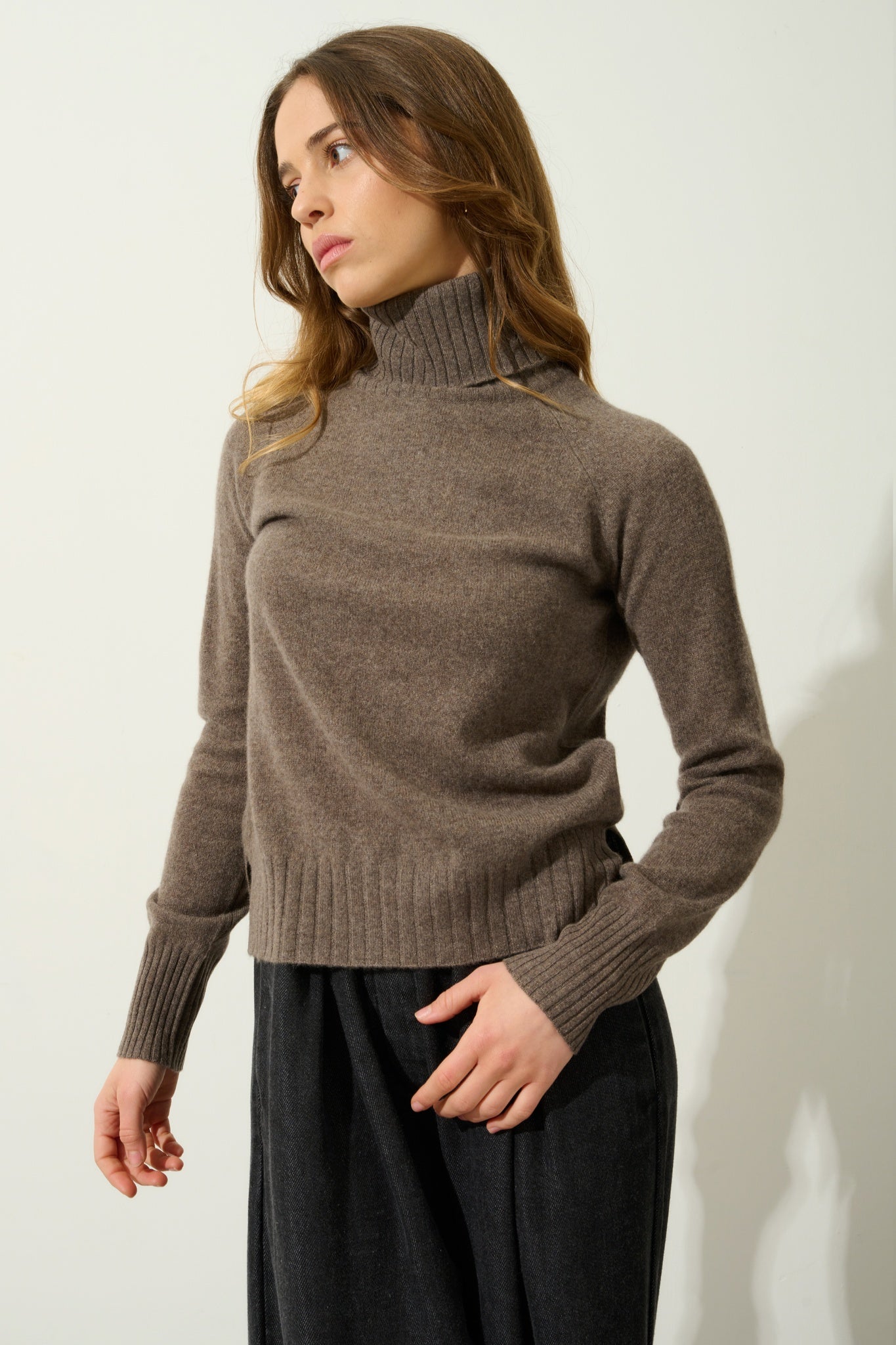 CASSY Rollkragenpullover taupe meliert 100% Kaschmir