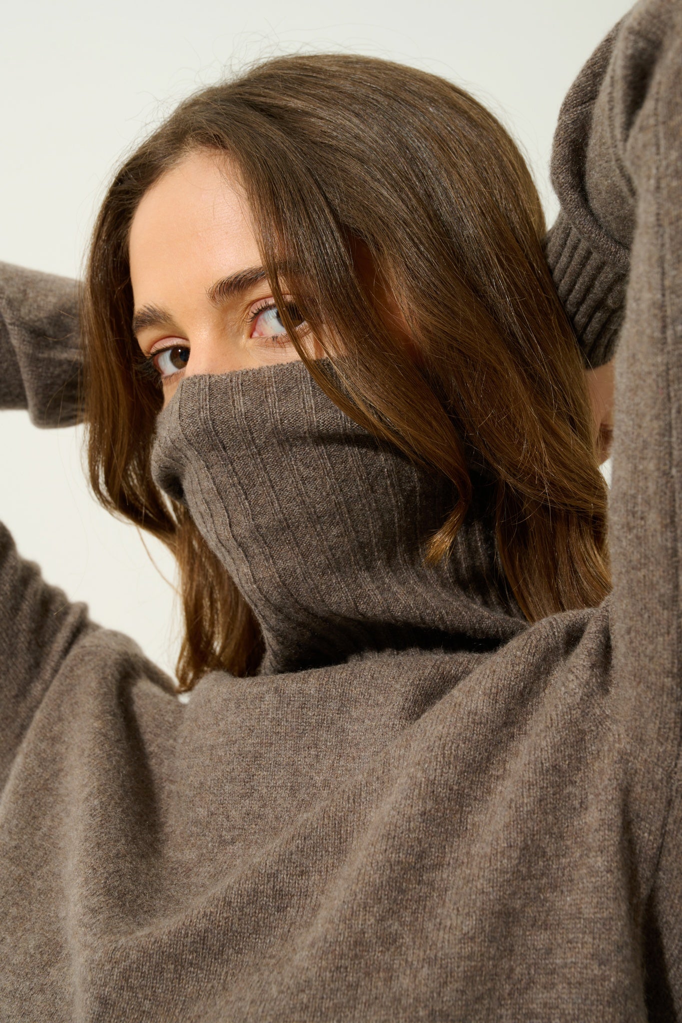 CASSY Rollkragenpullover taupe meliert 100% Kaschmir