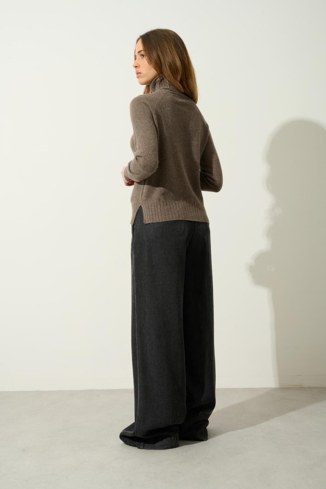 CASSY pull col roulé taupe chiné 100% cachemire