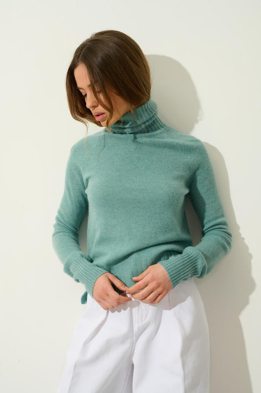 CASSY turtleneck sweater mottled green 100% cashmere