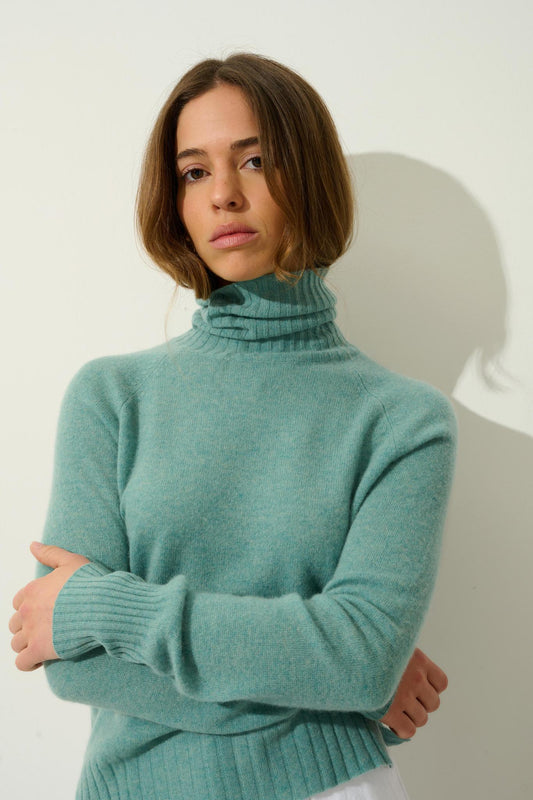 CASSY turtleneck sweater mottled green 100% cashmere