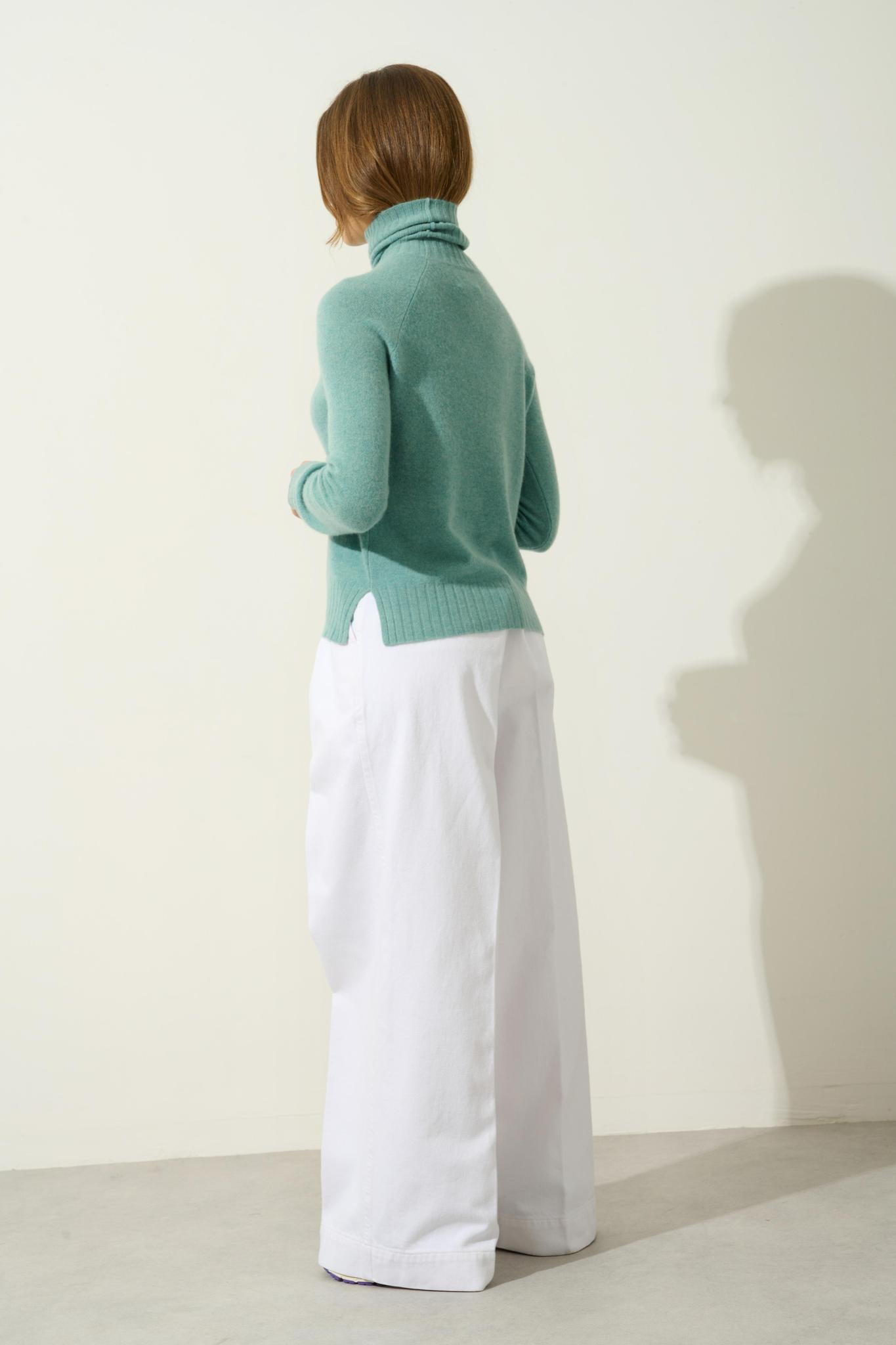 CASSY pull col roulé vert chiné 100% cachemire