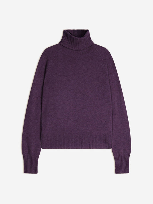 cassy pull col roulé violet chiné 100% cachemire